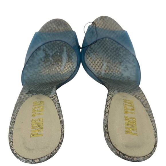 New Rare Paris Texas Metallic Gold Silver Snakeskin Leather Blue PVC Mules 8 38 - Picture 4 of 14